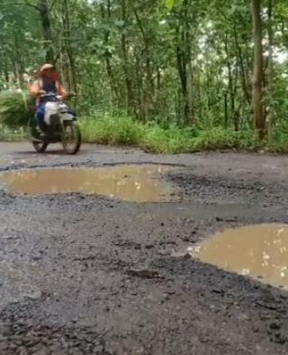 Pengendar sa'at melewati jalan rusak (15/3/2022)