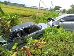 Menghindari Kereta Kelinci, Dua Mobil di Mojowarno Terperosok